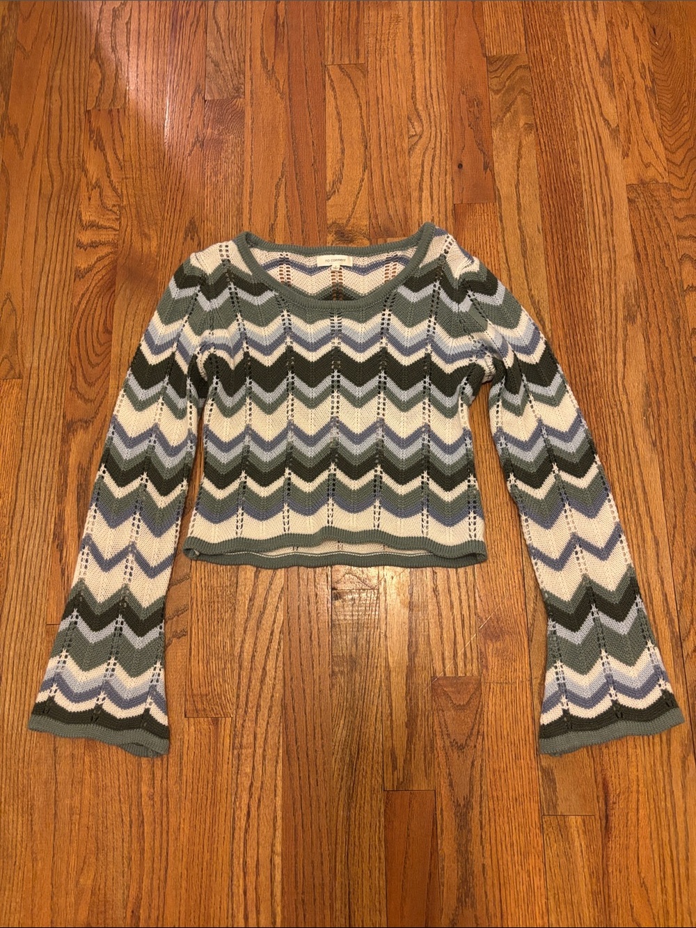 Women’s Chevron Knit Sweater - Green & Cream